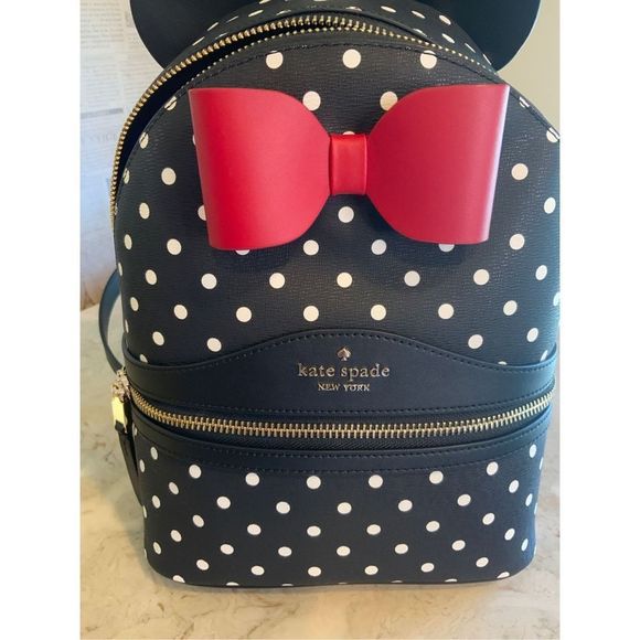 Kate Spade X Disney Minnie Mouse Polka Dots Dot Backpack Black New - Picture 9 of 10